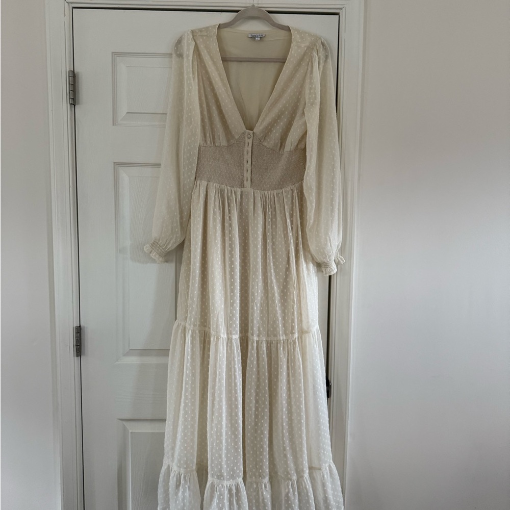 Patrons of Peace Cream Long Sleeve Tiered Maxi Dress